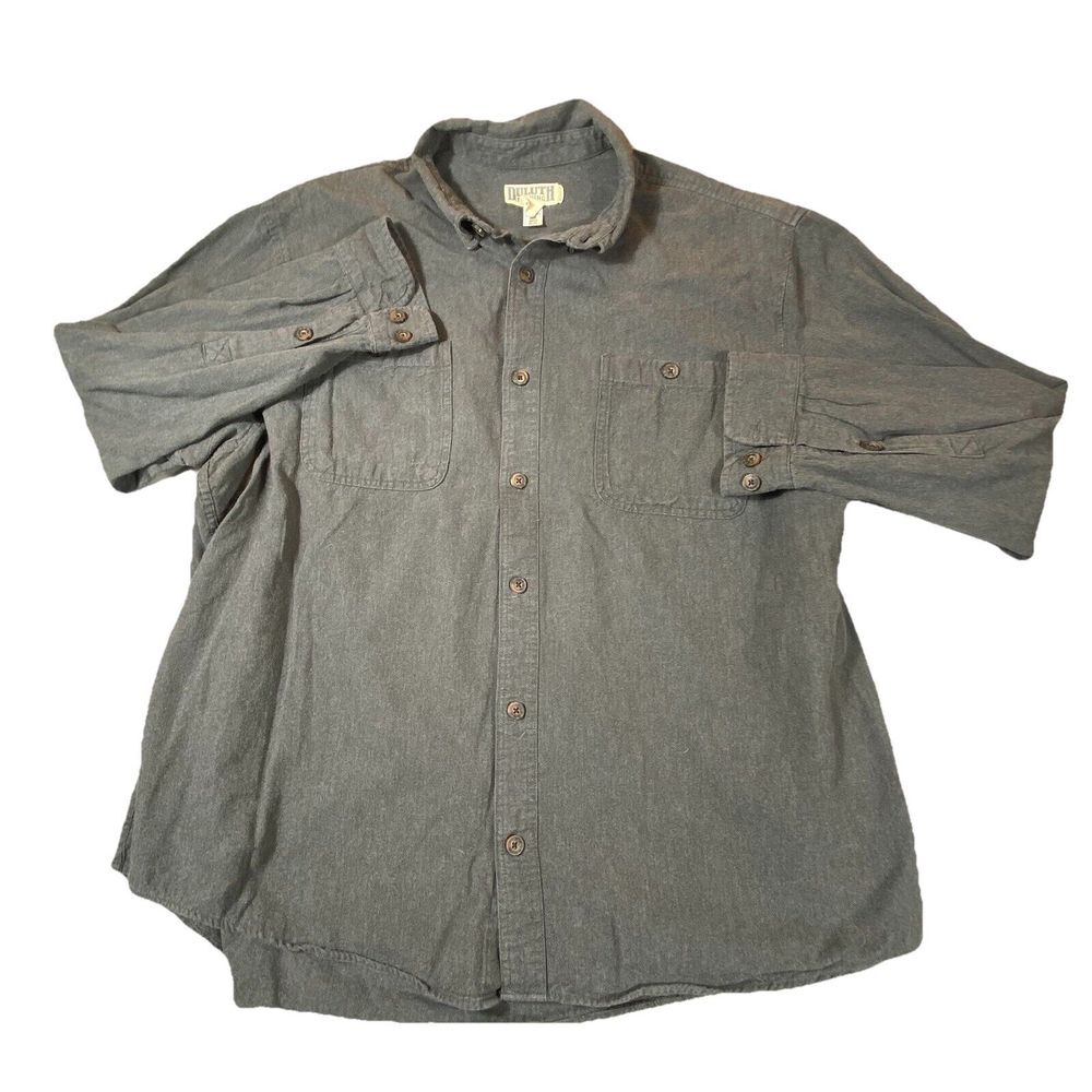 Duluth Trading Short Men's 2XL Denim Grey Long Sleeve Button‎ 2 Pocket  Chambray